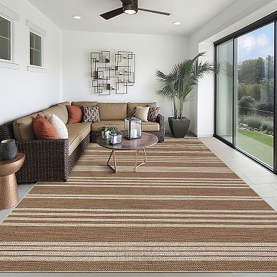 Modern Easy Jute Rug Machine Washable Striped Print Indoor Outdoor Carpet