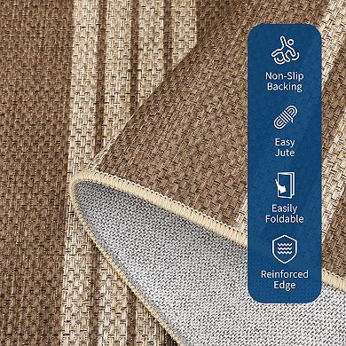 Modern Easy Jute Rug Machine Washable Striped Print Indoor Outdoor Carpet