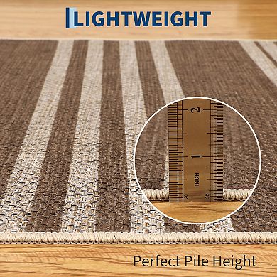 Modern Easy Jute Rug Machine Washable Striped Print Indoor Outdoor Carpet