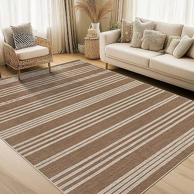 Modern Easy Jute Rug Machine Washable Striped Print Indoor Outdoor Carpet