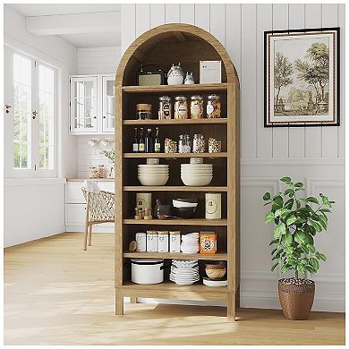 Arched Shoe Storage Cabinet for Entryway, 7 Tier Wood Shoe Organizer with Adjustable Shelves