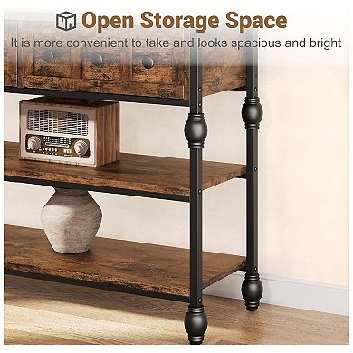 Long 53" Console Sofa Table with 3 Drawers, Entryway Table with 3-Tier Storage Shelves