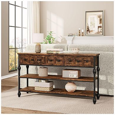 Long 53" Console Sofa Table with 3 Drawers, Entryway Table with 3-Tier Storage Shelves