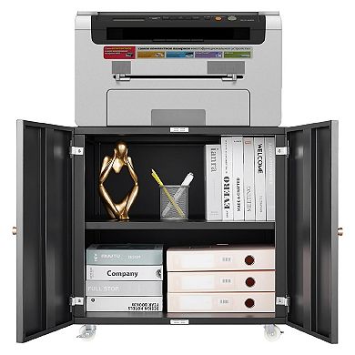 Printer Stand with File Storage Cabinet, Metal Printer Cabinet on Wheels