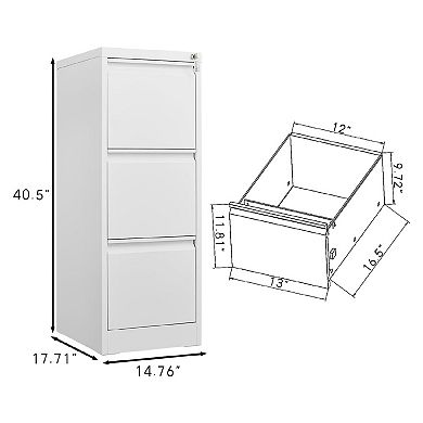 3 Drawer Metal Filing Cabinet, Vertical File Cabinets with Lock Home Office Metal File Organizer