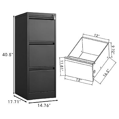 3 Drawer Metal Filing Cabinet, Vertical File Cabinets with Lock Home Office Metal File Organizer