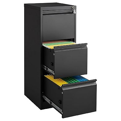 3 Drawer Metal Filing Cabinet, Vertical File Cabinets with Lock Home Office Metal File Organizer