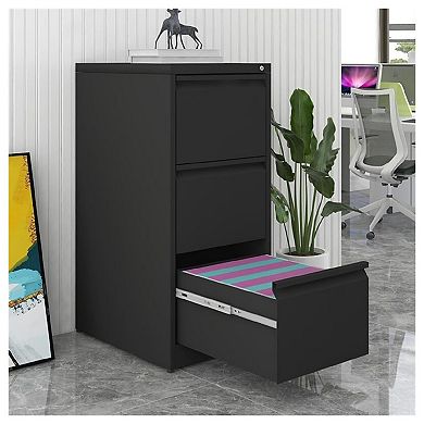 3 Drawer Metal Filing Cabinet, Vertical File Cabinets with Lock Home Office Metal File Organizer