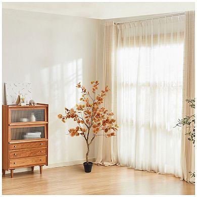 Artificial Faux Eucalyptus Tree Decor, Faux Silk Plant Lifelike Fake Potted Fall Eucalyptus Ficus