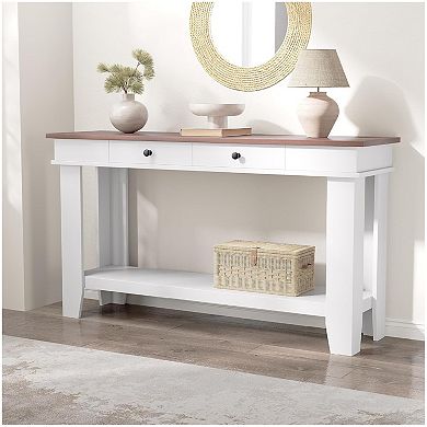 Long Console Table with Drawers, Wooden Rectangular Entryway Table