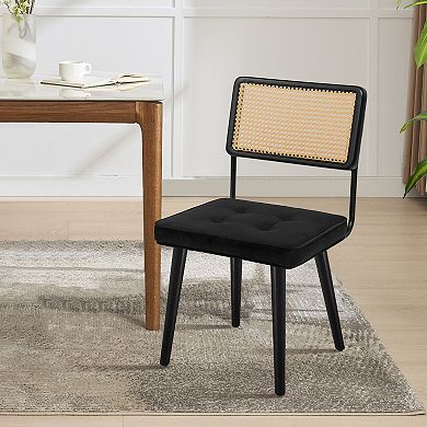 Modern Dining Chairs with Natural Handwoven Rattan Cane Back and Upholstered Fabric Seat,Sturdy Legs