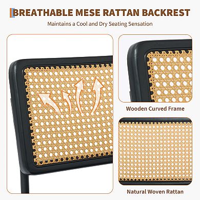 Modern Dining Chairs with Natural Handwoven Rattan Cane Back and Upholstered Fabric Seat,Sturdy Legs