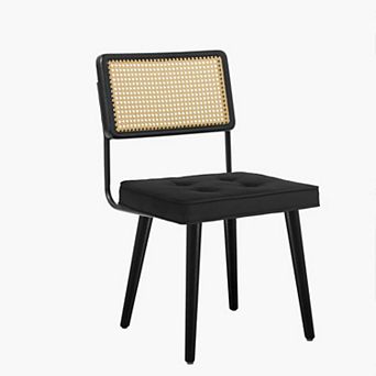 Modern Dining Chairs with Natural Handwoven Rattan Cane Back and Upholstered Fabric Seat,Sturdy Legs