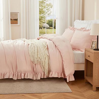 Ruffled Comforter Set, 3PCS Soft Washed Microfiber Lightweight & Fluffy All-Season Bedding Comforter