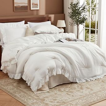 Ruffled Comforter Set, 3 pc Soft Washed Microfiber Lightweight & Fluffy All-Season Bedding Comforter