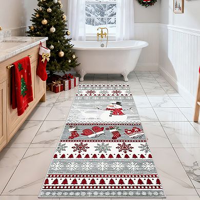 Christmas Washable Rugs for Living Room Snow Deer Tree Farmhouse Xmas Throw Carpet