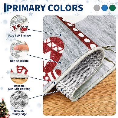 Christmas Washable Rugs for Living Room Snow Deer Tree Farmhouse Xmas Throw Carpet