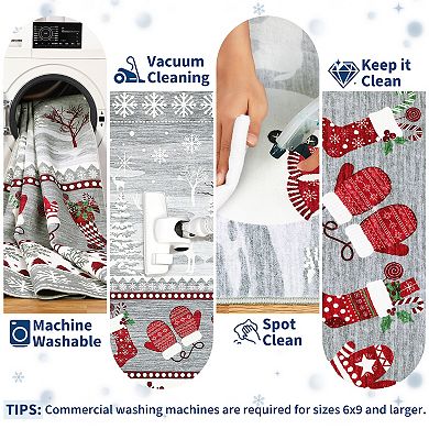 Christmas Washable Rugs for Living Room Snow Deer Tree Farmhouse Xmas Throw Carpet