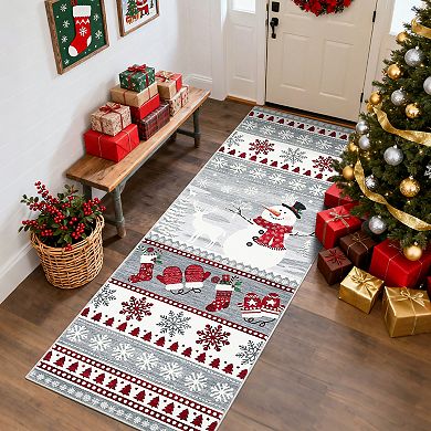Christmas Washable Rugs for Living Room Snow Deer Tree Farmhouse Xmas Throw Carpet