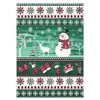 Christmas Washable Rugs for Living Room Snow Deer Tree Farmhouse Xmas Throw Carpet