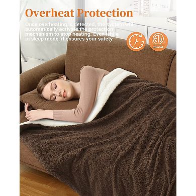 Electric Blanket Heated Throw, Heated Blanket Soft Double Sherpa with 4 Heating & 4 Hours Auto Off