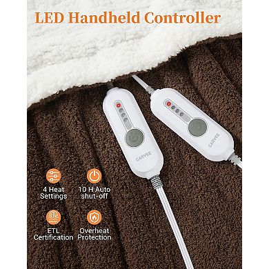 Electric Blanket Heated Throw, Heated Blanket Soft Double Sherpa with 4 Heating & 4 Hours Auto Off