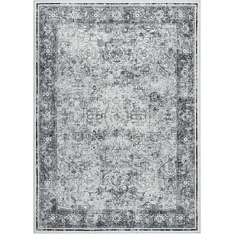 Area Rug Washable Rug, Vintage Floral Print Rug, Indoor Foldable Traditional Mat Distressed Thin Rug