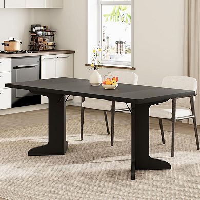 71"W Dining Table for 6-Table Only, Farmhouse Kitchen Table with Padded Top and Unique V-Shaped Feet