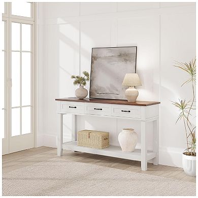 Entryway Table, Console Table with 3 Storage Drawers, Farmhouse Wooden Sofa Table