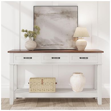 Entryway Table, Console Table with 3 Storage Drawers, Farmhouse Wooden Sofa Table