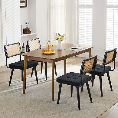 Dining Chairs with Natural Handwoven Rattan Cane Back and Upholstered Fabric Seat,Sturdy Legs,4/6pcs