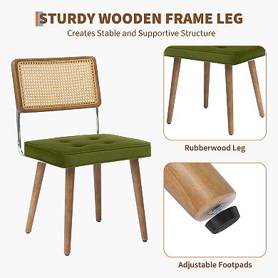 Dining Chairs with Natural Handwoven Rattan Cane Back and Upholstered Fabric Seat,Sturdy Legs,4/6pcs