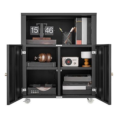 Printer Stand with Storage, Copier Printer Cabinet with 2 Doors Mobile Metal File Cabinet