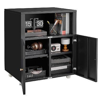 Printer Stand with Storage, Copier Printer Cabinet with 2 Doors Mobile Metal File Cabinet