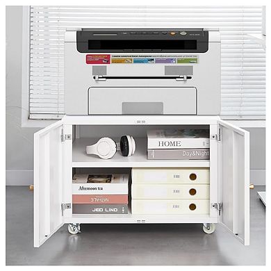 Metal Printer Stand with Storage, Heavy Duty 3D Printer Cabinet on Wheels for Home Office