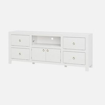 Farmhouse TV Stand for TVs, 70" W Entertainment Center with 6 Storage Drawers & Soundbar Shelf