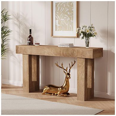 Farmhouse Console Table, Long Sofa Table Behind The Couch, Narrow Sofa Table with Storage