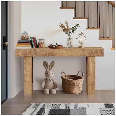Farmhouse Console Table, Long Sofa Table Behind The Couch, Narrow Sofa Table with Storage