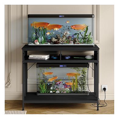 Aquarium Stand 40 Gallon with Power Outlet, Metal Frame White Fish Tank Stand with Storage Drawers
