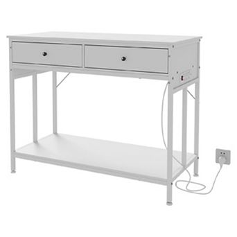 Aquarium Stand 40 Gallon with Power Outlet, Metal Frame White Fish Tank Stand with Storage Drawers