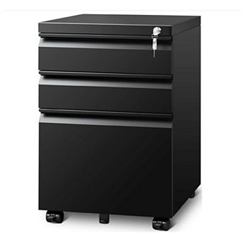 3-Drawer Mobile File Cabinet With Lock - Under Desk Rolling Filing Storage