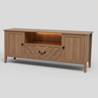 59"W TV Stand, Retro V-Shaped TV Table with Led Lights for Living Room Bedroom, Entertainment Center