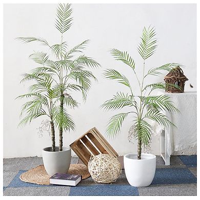 Artificial Palm Tree, 5FT Tall Decorative Fake Palm Tree in Pot with with Natural Trunks