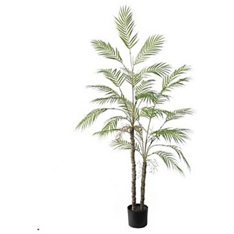 Artificial Palm Tree, 5FT Tall Decorative Fake Palm Tree in Pot with with Natural Trunks