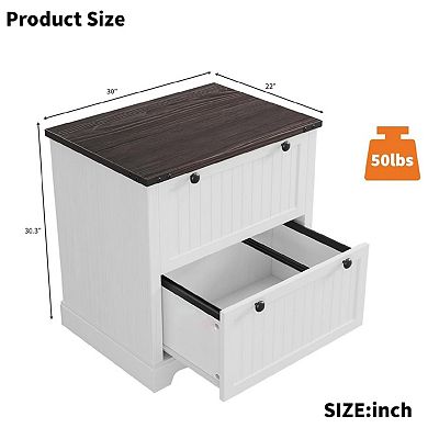 Farmhouse Lateral File Cabinet with 2 Large Drawers, File Cabinets with Hanging File Folders