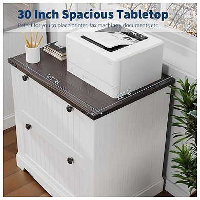 Farmhouse Lateral File Cabinet with 2 Large Drawers, File Cabinets with Hanging File Folders