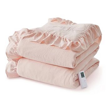 Ruffled Heated Comforter Blanket with Wireless Controller, Fast Heating Electric Quilt Comforter