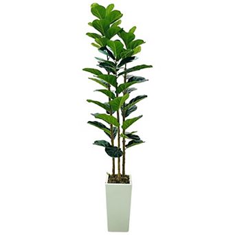 Artificial Fiddle Leaf Fig Tree with Planter, 6Ft Tall Fake Tree with Natural Wood Trunk