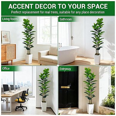 Artificial Fiddle Leaf Fig Tree with Planter, 6Ft Tall Fake Tree with Natural Wood Trunk