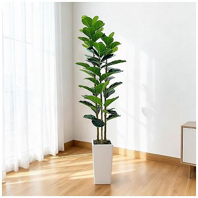 Artificial Fiddle Leaf Fig Tree with Planter, 6Ft Tall Fake Tree with Natural Wood Trunk